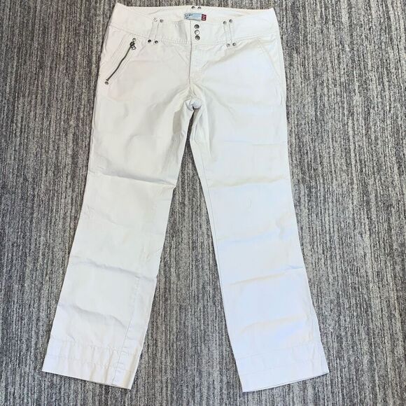 Old Navy Womens 12 Ultra Low Waist Pants Khaki Double Hem Zip Pockets‎ Cotton - Picture 1 of 8